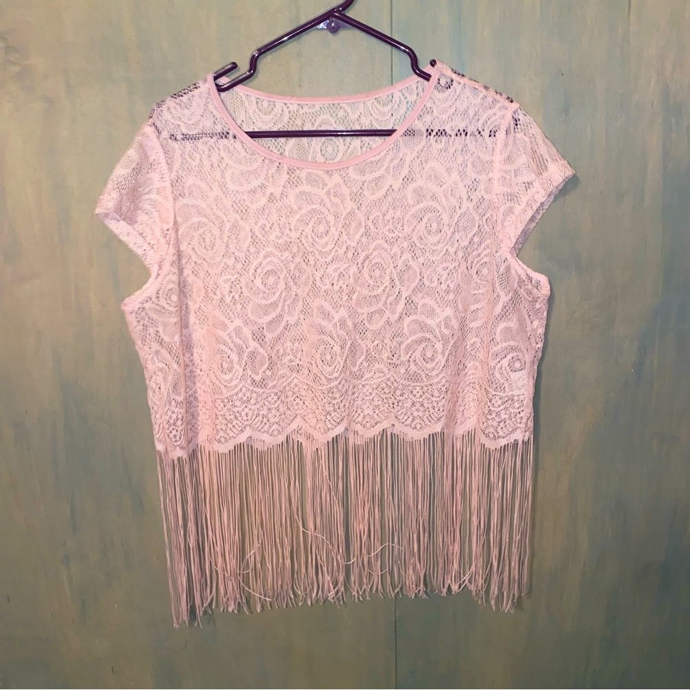 Pink Embellished Crop Blouse with Fringe